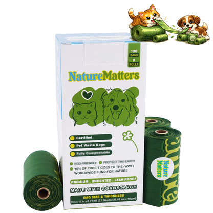 NatureMatters Certified Compostable Pet Waste Bags – 120 Count