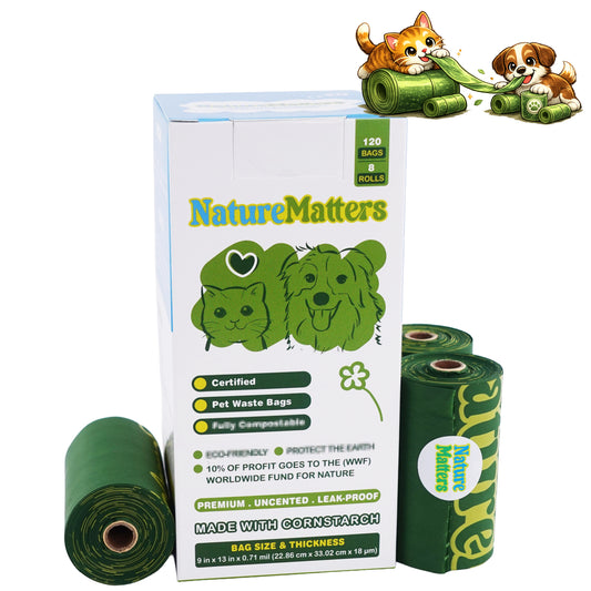 NatureMatters Certified Compostable Pet Waste Bags – 120 Count