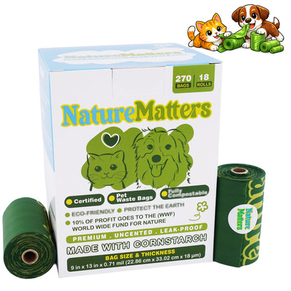 NatureMatters Certified Compostable Pet Waste Bags – 270 Count