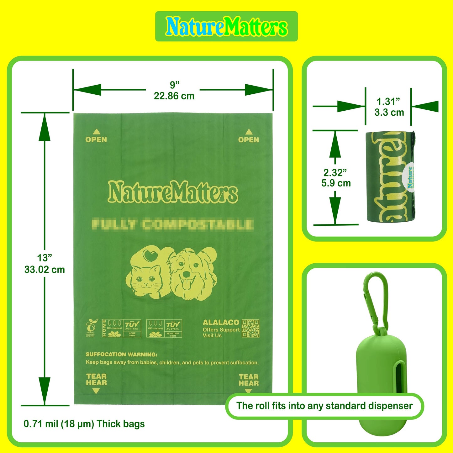 NatureMatters Certified Compostable Pet Waste Bags – 270 Count
